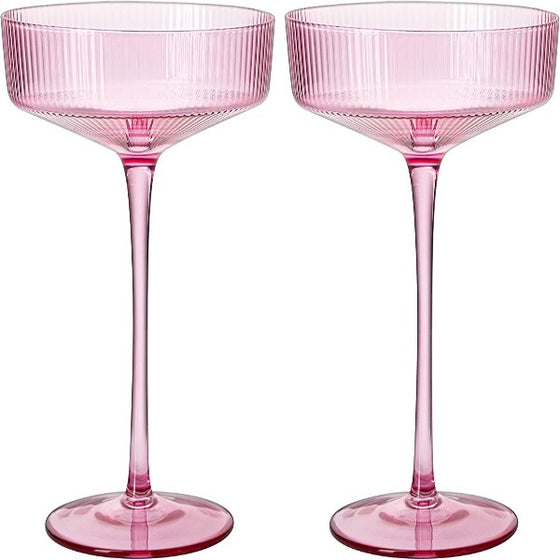 Pink Ripple Coupe Glasses - Set of 2
