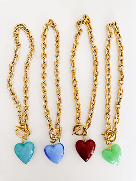 Murano Glass Heart Charm  Necklace