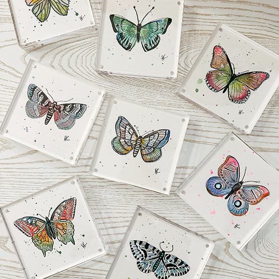 Mini Butterfly Watercolor - Pink & Green