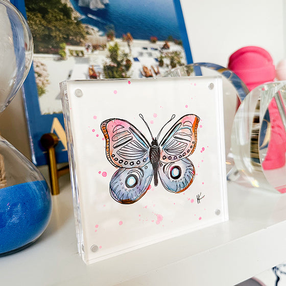 Mini Butterfly Watercolor - Pink & Green