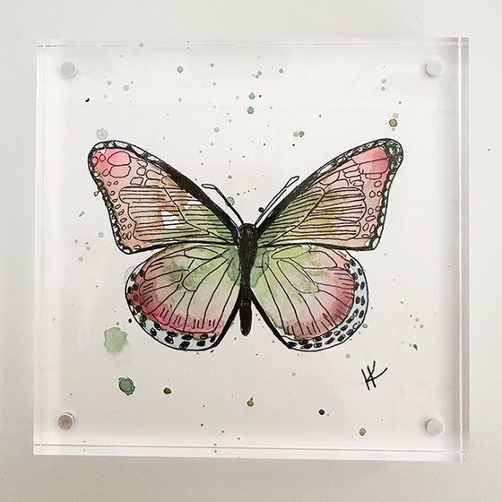 Mini Butterfly Watercolor - Pink & Green