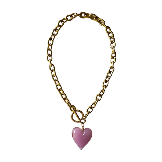 Murano Glass Heart Charm  Necklace