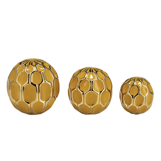 Honeycomb Honey & Brass Orbs, Set of 3