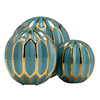 Geometric Turquoise & Brass Ceramic Orbs, Set of 3