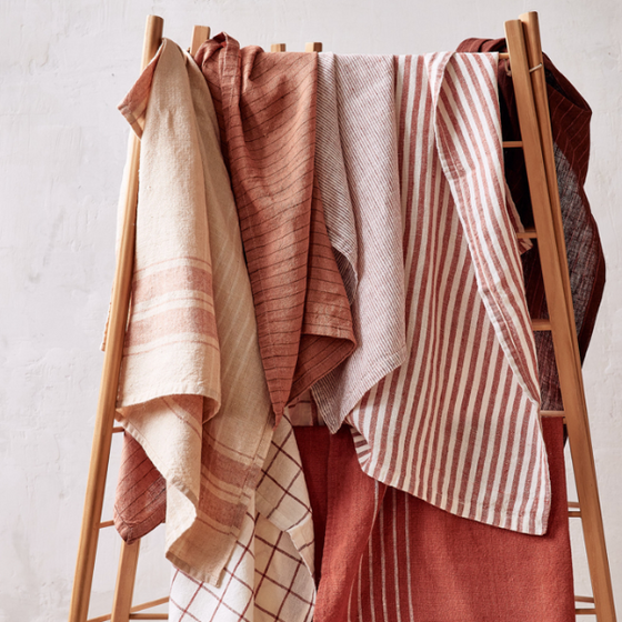 Tangier Stripe Linen Tea Towel - Clay