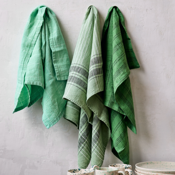 Saville Stripe Linen Tea Towel - Leaf