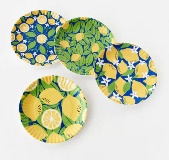 Lemon Melamine Plates, Set of 4