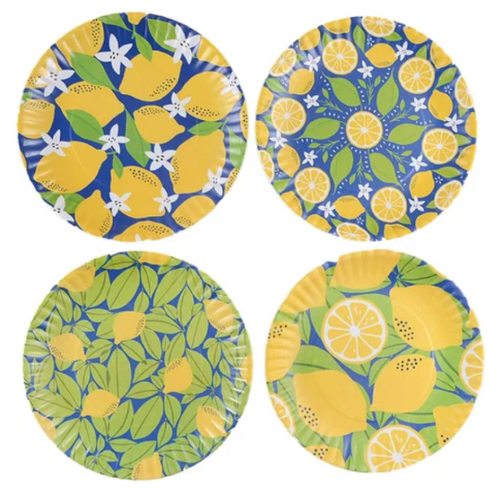 Lemon Melamine Plates, Set of 4