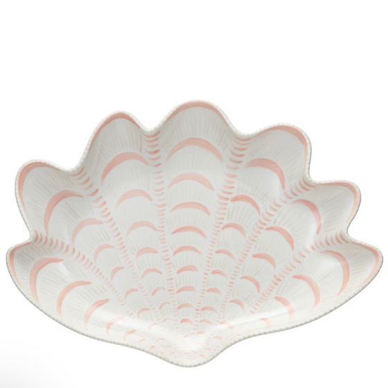 Hand-Painted Shell Shaped Plate - White & Coral