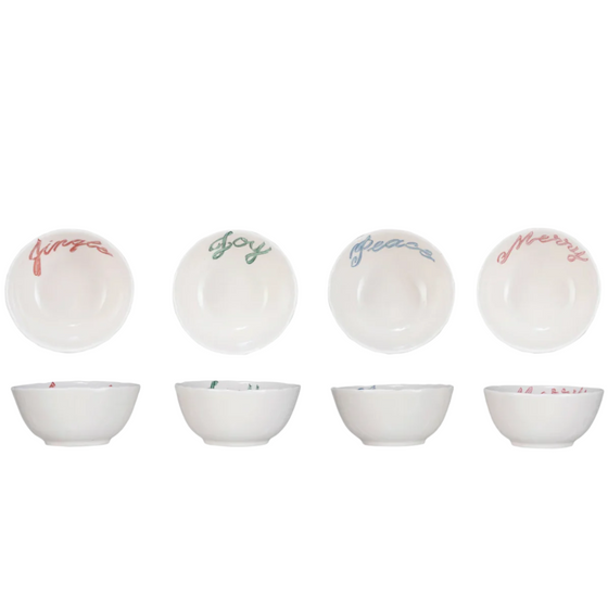 Stoneware Holiday Word Bowls - Set of 4