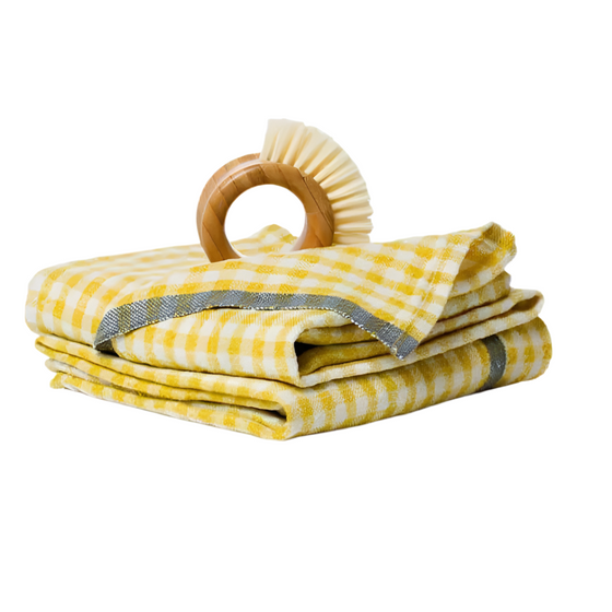 Dijon & Grey Gingham Towels, Set of 2