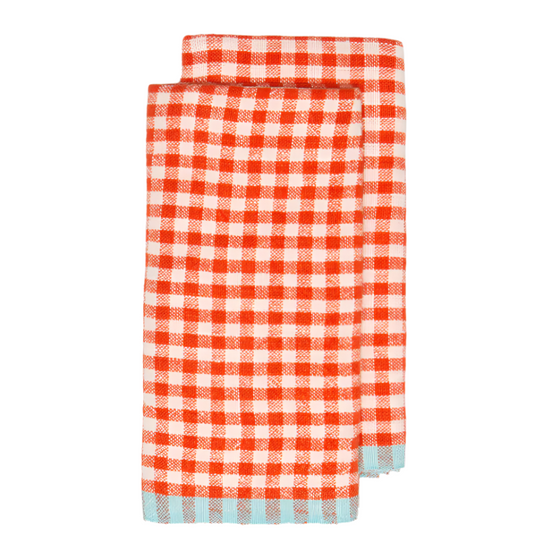 Aqua and Orange Gingham Towels, Set of 2