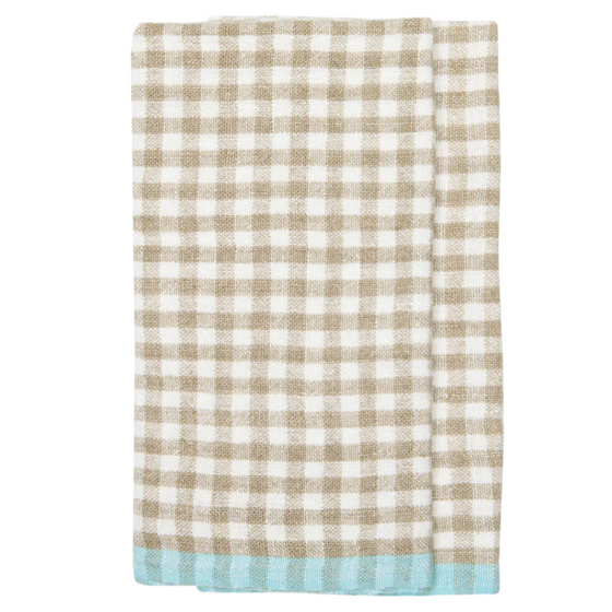 Natural & Aqua Gingham Towels, Set of 2