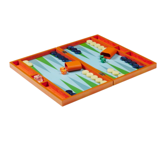 Laquer Backgammon Set - Orange Croc