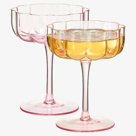 Pink Flower Coupe Glasses - Set of 2